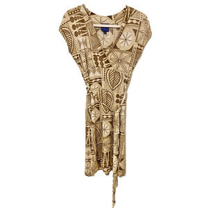 Tori Richard Y2k 100% Silk Empire‎ Waist Belted Dress S Abstract Luau Resort